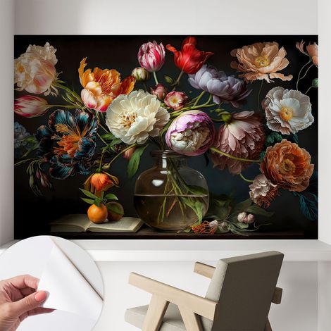 Selbstklebende Tapete modern Wohnzimmer - Wanddeko Schlafzimmer - Tapete mit Motiv Blumenstrauß 104x70 cm (1/5)