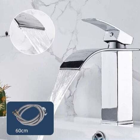 Moderne Wasserfall-Waschtischarmatur, elegantes Design, Warm- und Kaltwasseranschluss, Chrom-Finish