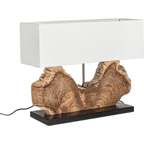 Lampada da tavolo "Naga" inegno di teak riciclato h 55 cm -Bianco (1/4)