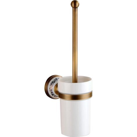Wall-mounted toilet brush with antique bronze brass holder, porcelain design, bathroom accessories (1/3)