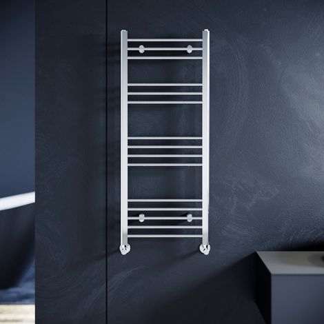 ELEGANT 1200 x 500 mm Chrome Straight Towel Rail Radiator Bathroom Heated Towel Radiator + Anthracite Thermostatic Radiator Valves (1/5)