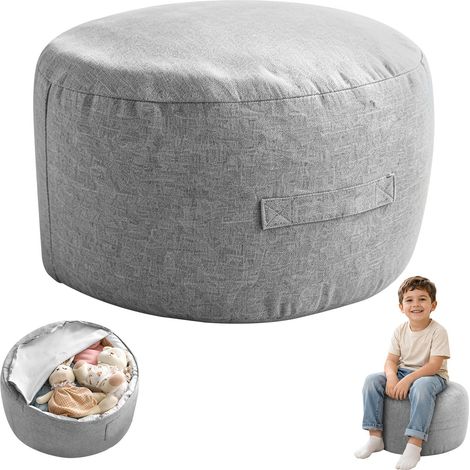 Housse de rangement pour pouf 2 en 1 et coussin de siège confortable, grand pouf rempli pour organiser les animaux en peluche pour chambre d'enfant et salon (1/5)