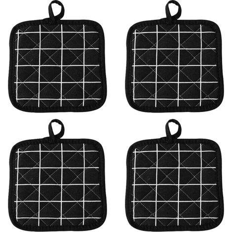 Set di 4 guanti da forno resistenti al calore, guanti quadrati per forno a microonde, guanti da forno in cotone resistenti al calore, presine per pentole, per forno da cucina (nero) (1/4)
