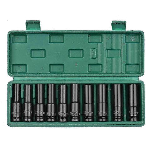 Coffret de 20 douilles à impact hexagonales 1/2 pouce, douilles profondes de 8 à 32 mm, en acier CR-V, avec boîte de rangement. (1/4)