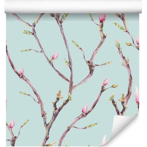 Papel pintado con diseño de ramas de árboles en estilo acuarela para salón y dormitorio, 50x1000 mm. (1/5)