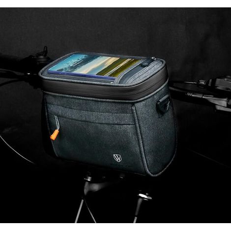 Sacoche de guidon de vélo 1 pièce, 17 cm (6,7 pouces), étanche, avec écran tactile et panier en filet. (1/5)