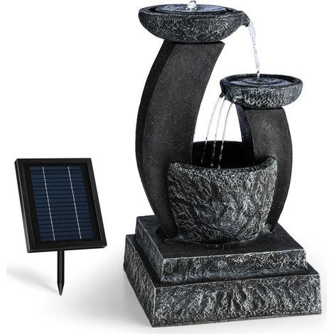 Blumfeldt – Fontaine de jardin solaire 3 étages – Pompe 250 l/h – Éclairage LED – Polyresine imitation granit – Installation facile