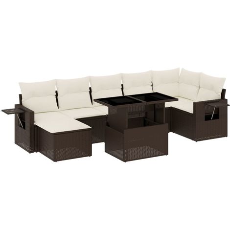 Set sofás de jardín 8 piezas y cojines ratán sintético marrón vidaXL (1/5)