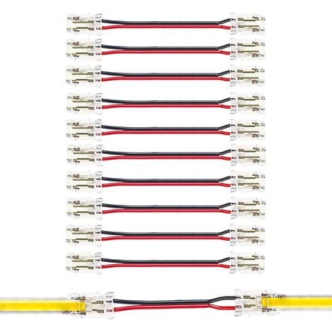 Connecteurs 2 broches 8mm 10 pièces à assemblage par pression pour bandes COB LED,ultra-plats,double extrémité bande-fil avec connecteur câblé 10 cm pour bandes monocolores 5V/12V/24V (1/5)