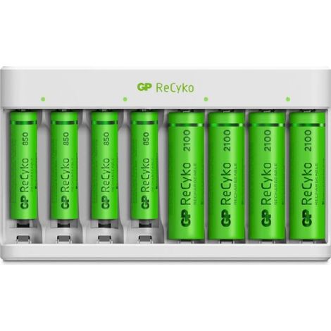 Chargeur USB avec 8 Piles AA Rechargeables NiMH - GP RECYKO (1/5)
