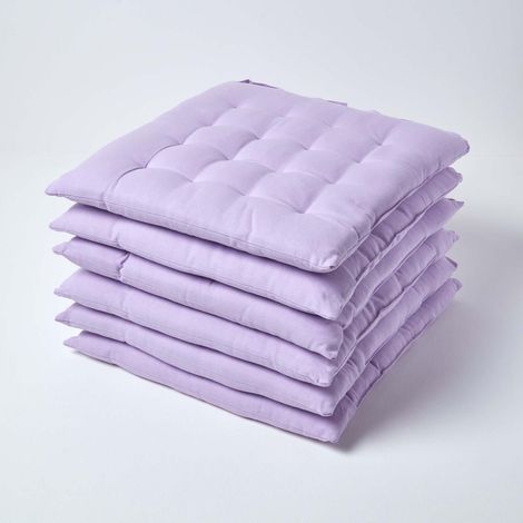 HOMESCAPES Mauve Plain Seat Pad with Straps 100% Cotton 40 x 40 cm, Set of 6