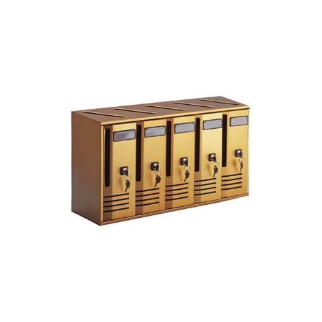 CASSETTA POSTALE BLOCCHIERA SERIE CUBO 5 PER INTERNI  cm.52x17,5x30h. in alluminio anodizzato bronzo    ALUBOX