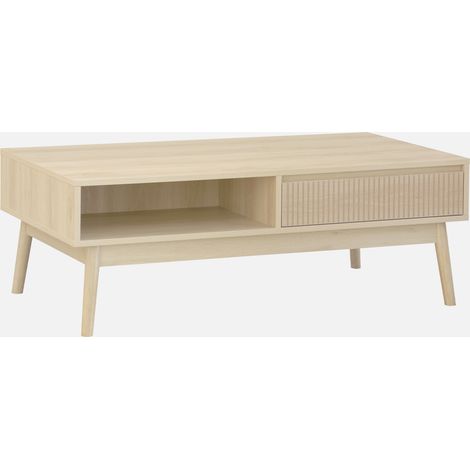 Mesa de centro con decoración de madera, 1 cajón (1/5)