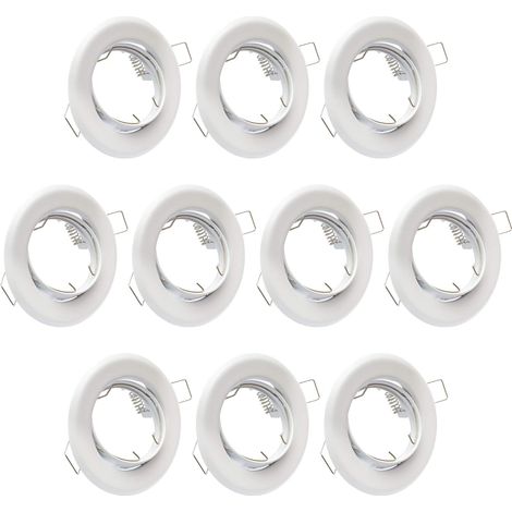 Lot de 10 spots encastrés GU10 - Cadre de montage blanc avec douille GU-10 pour ampoules LED ou halogènes, orientable à 30°, rond (1/5)