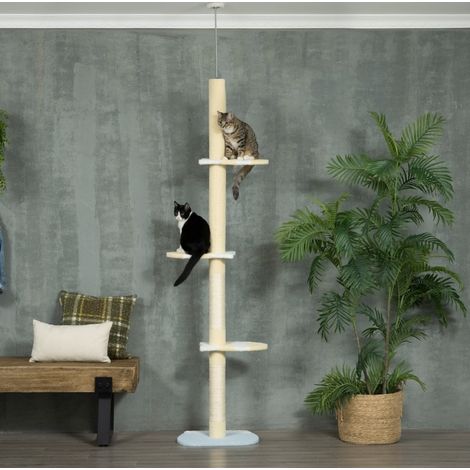 Árbol rascador ajustable de suelo a techo, postes de sisal, 220-260 x 47 x 34 cm, amarillo (1/5)