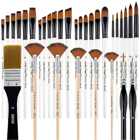 Ensemble de 32 pinceaux d'artiste à poils en nylon pour peinture acrylique, à l'huile et à l'aquarelle (1/5)