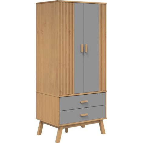 Garderobe OLDEN Grau und Braun 76,5x53x172 cm Massivholz Kiefer