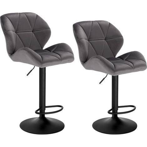 Woltu – Lot de 2 tabourets de bar réglables en hauteur – Siège en velours rembourré – Dossier ergonomique – Pied en métal chromé – Hauteur 60-82 cm
