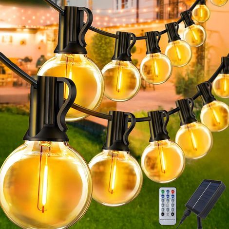 12M Solaire Guirlande Lumineuse Guinguette Exterieur, 8 Modes g40 LED Ampoule Chaîne Lumiere avec Télécommande, LED Ampoules de Guirlandes Jardin Lumiere Exterieure pour Terrasse Noël Fête (1/5)