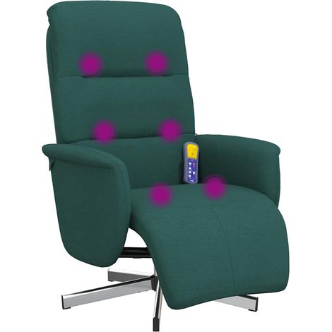 Poltrona Reclinabile Massaggi Poltrona Relaxo Poggiapiedi Verde Scuro Tessuto (1/4)