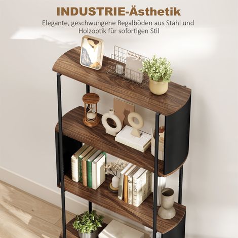 Bibliothèque, étagère 4 niveaux, design courbé, pour salon, chambre 80 x 30 x 141 cm, marron (1/5)