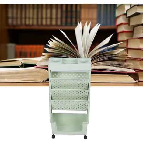 Étagère à livres mobile en plastique avec roulettes, grande capacité, étagère verticale, verte. (1/5)