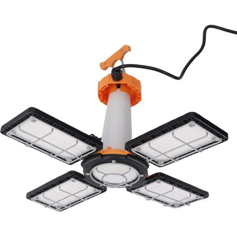 Projecteur de travail LED temporaire : 80 W, 12 000 lumens, avec variateur de luminosité, 4 panneaux déformables et connectables, lampe de travail suspendue portable 5 000 K pour atelier, chantier et (1/5)