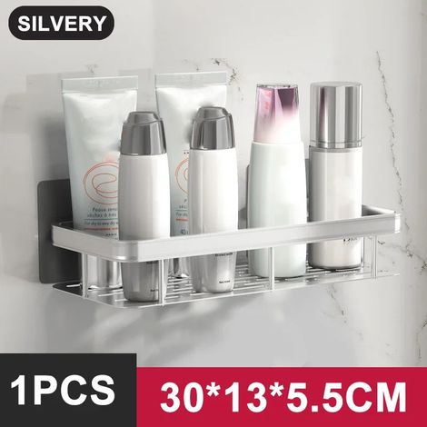 (A-Sliver-1PCS) Étagère de salle de bain/rangement de cuisine en alliage d'aluminium, étagère de douche, accessoires de salle de bain, étagère murale sans perçage (1/5)