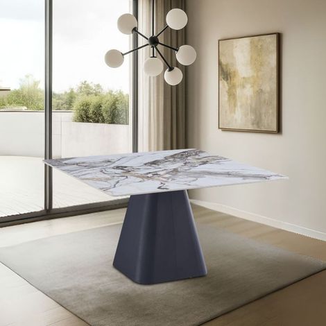 Tavolo quadrato Cesar in ceramica marmo arabesque con base di design a cono rovesciato (1/2)
