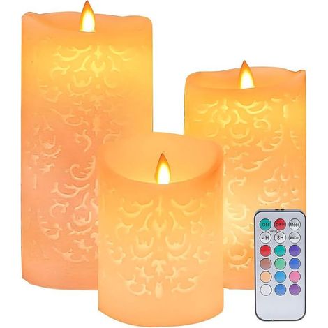 Bougies sans flamme à motif creux, lot de 3 bougies LED, avec télécommande et minuterie de 4 et 8 heures (1/4)