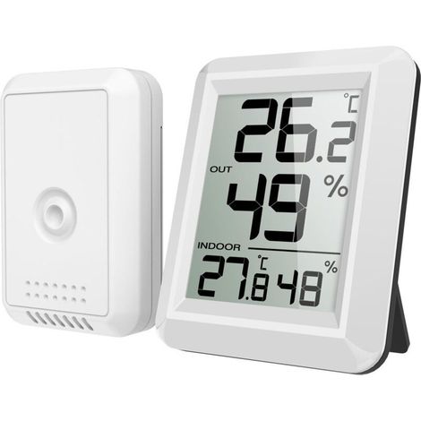 Thermomètre Intérieur et Extérieur, Thermomètre Connecté avec Capteur Extérieure sans Fil, Thermomètre Hygrometre Numérique avec Grand Ecran LCD, Commutateur ℃/℉, pour Bureau, Maison, Chambre (1/2)