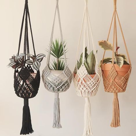 Ensemble de 2 pots de plantes suspendus avec motifs, cintres pour plantes en macramé pour une utilisation intérieure et extérieure, adaptés aux pots jusqu'à 20 cm de diamètre, support pour plantes boh (1/5)