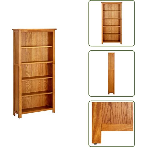 Bibliothèque à 5 étagères 70x22x140 cm Bois de chêne massif - Bibliothèque En Bois - Bibliothèque Chêne - Bibliothèque Rustique - Meuble Rangement - Étagère Bibliothèque (1/5)