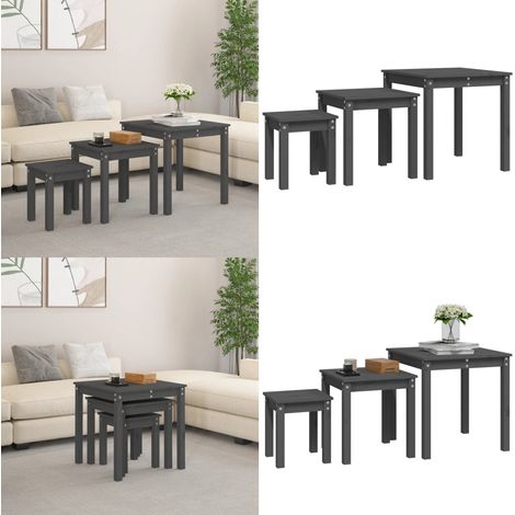 Tables gigognes 3 pcs Gris Bois de pin massif - Table Basse - Table D'appoint - Meuble Petit Appartement - Table Gigogne - Set De Tables - Home & Living (1/5)