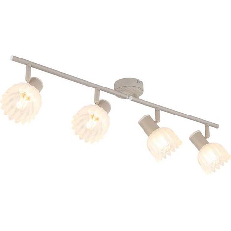 Deckenleuchte Spotleiste Spotlampe E14 Glas sand Blumen beweglich Holzoptik
