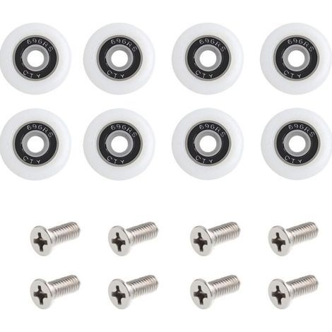 Set mit 8 Duschtürrollen inklusive Schrauben, 23 mm Durchmesser, Ersatzrollen für Schiebetüren in Duschen. Für Duschkabinen.