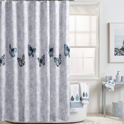 Rideau de Douche Anti-moisissure Imperméable Lavable Antibactérien en Polyester avec 12 Anneaux de Rideau de Douche  (Papillon,200 x 200 cm) (1/5)