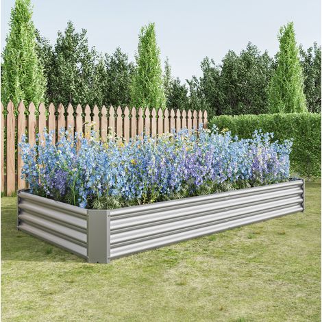 Orto rialzato in metallo 232x113,5x30 cm argento senza fondo per giardino - MEUBLIV (1/5)
