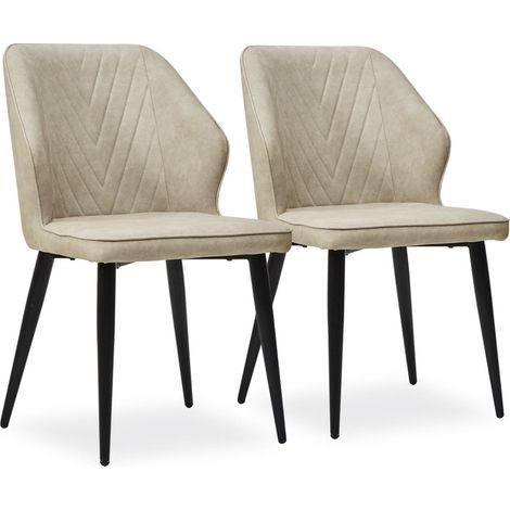 Dining Chairs Set of 2 Faux Leather Upholstered Kitchen Chairs with Backrest and Metal Legs Lounge Reception Chair for Living Room Bedroom Cream (1/5)