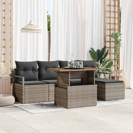 Garten Essgruppe mit Kissen 6 pcs Grau und Braun