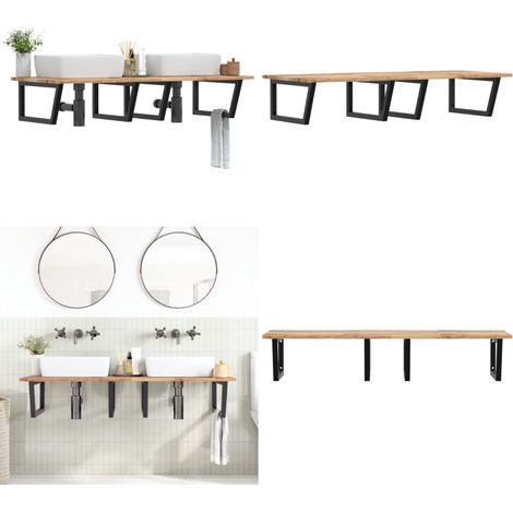 Estante de lavabo de pared acero y madera maciza de acacia - Estantería de pared - Estantería de acero