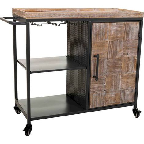 Meuble étagère mobile bois et métal porte et rangement gris - gris et bois naturel (1/5)