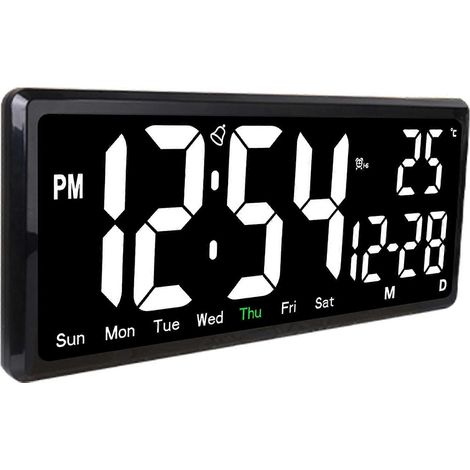 Réveil numérique LED minimaliste et moderne, idéal pour le bureau et la chambre, avec affichage de la date et de la température, design moderne d'horloge de bureau, boîtier noir et abat-jour blanc. (1/5)