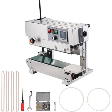 Machine de scellage continu pour sachets, largeur de soudure 6-12 mm, bande verticale avec contrôle numérique de température, acier inoxydable, pour films plastiques 0.02-0.8 mm (1/5)