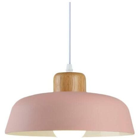 Lampe à suspension en métal rond simple et moderne nordique, Grand plafonnier E27 finition bois, Lumière suspendue de couleur vive pour salon de chambre à coucher de cuisine (Rose) (1/2)