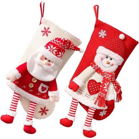 Set mit 2 Weihnachtsstrümpfen – Große, dekorative Strümpfe mit Weihnachtsmann und Schneemann für Familienfeiern (1/4)