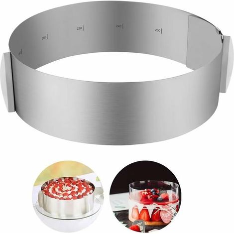 royaluxe - Cercle a Patisserie Reglable Cercle Gateau Extensible Ø 16-30cm Cercle Entremet Rond INOX Moule Fraisier Mousse Dessert avec Collier à Gâteau, (1/5)