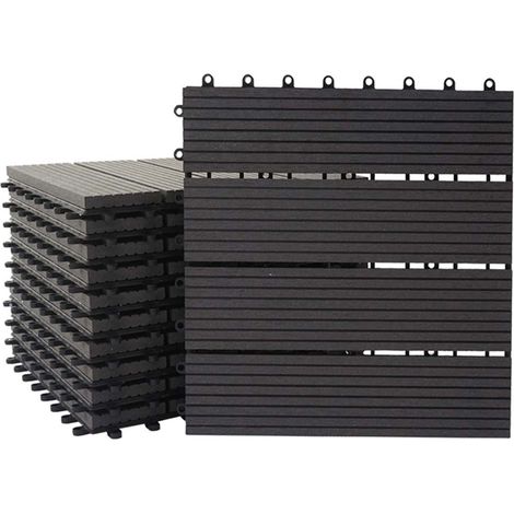 [JAMAIS UTILISÉ] 11x carreau WPC Rhone, carrelage balcon/terrasse, optique bois à 30x30cm = 1m², premium, anthracite linéaire