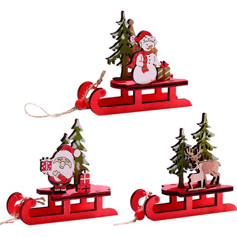 3 Pièces Décorations de Noël en Bois Traîneau DIY, Artisanat Festif pour la Maison - Idée Cadeau Créative