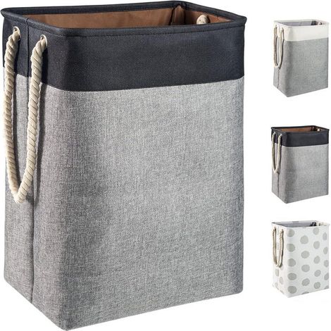 Wäschekorb Seilgriffe Waschküche Bad 60x42x31cm Schwarz Grau 78L (1/5)